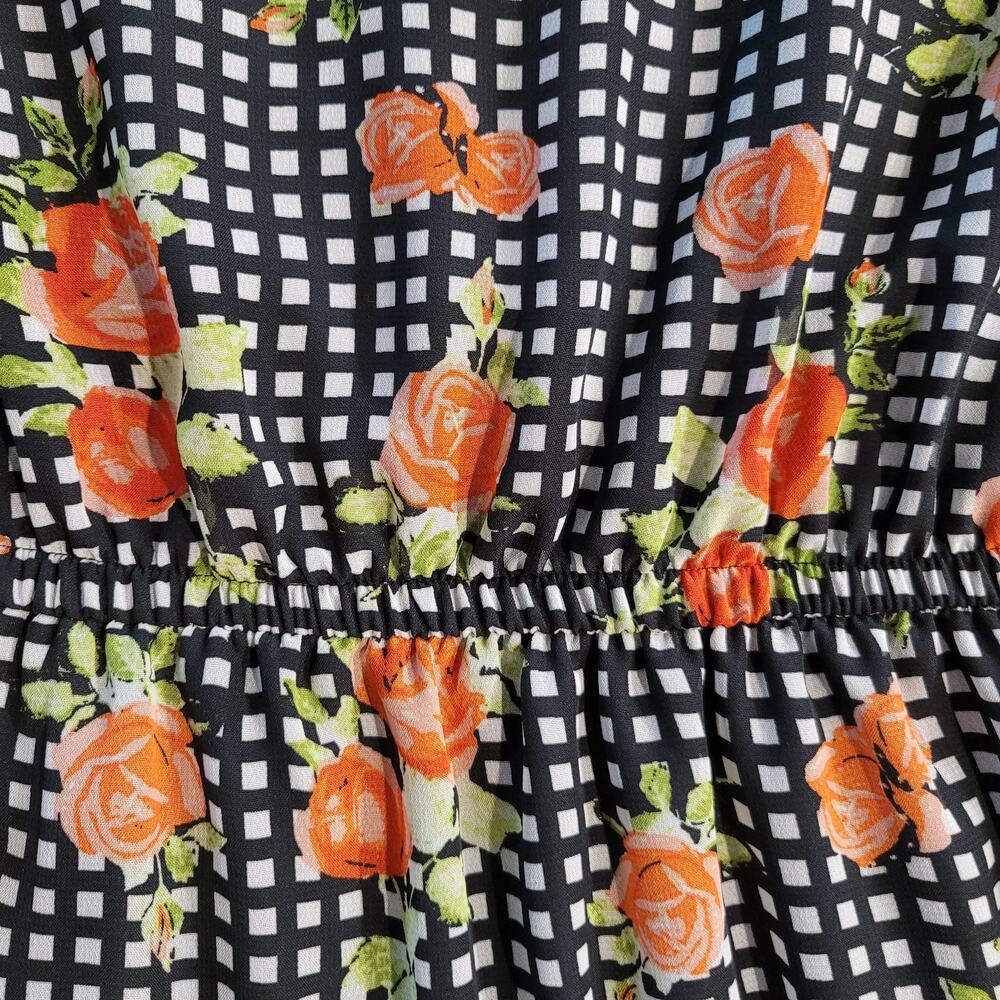 Baku Boho Cottagecore Floral Gingham Ruffle Maxi Dress L Summer Wedding Guest - Picture 4 of 9